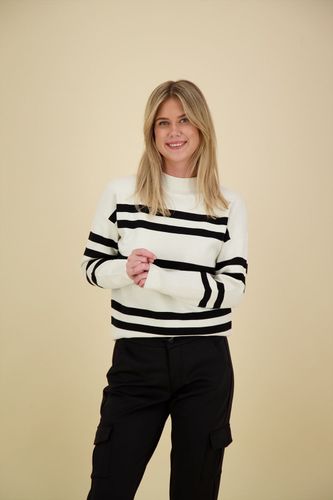 Yaya Block stripe sweater high neck Wit