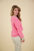 Contrast color sweater ls Roze