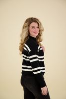 Block stripe sweater high neck Zwart