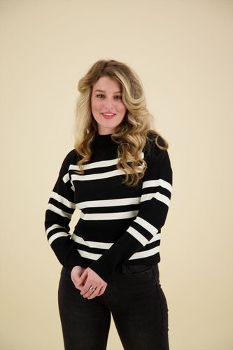 Yaya Block stripe sweater high neck Zwart