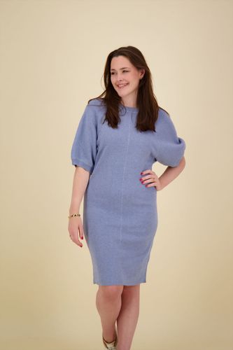 Yaya Knitted puff sleeve dress Blauw