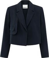 Woven cropped blazer with flap Blauw