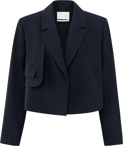 Yaya Woven cropped blazer with flap Blauw