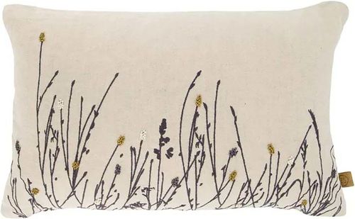 Zusss Kussen bloemen silhouet borduur 50x30cm zand Bruin